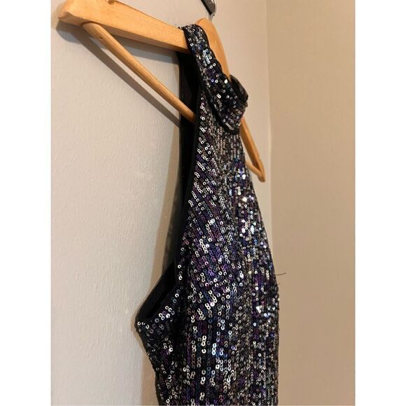 Betsy Adam Women's 4 Sequin Halter Evening Gown Black Metallic Glitz Glam Party - Picture 8 of 12